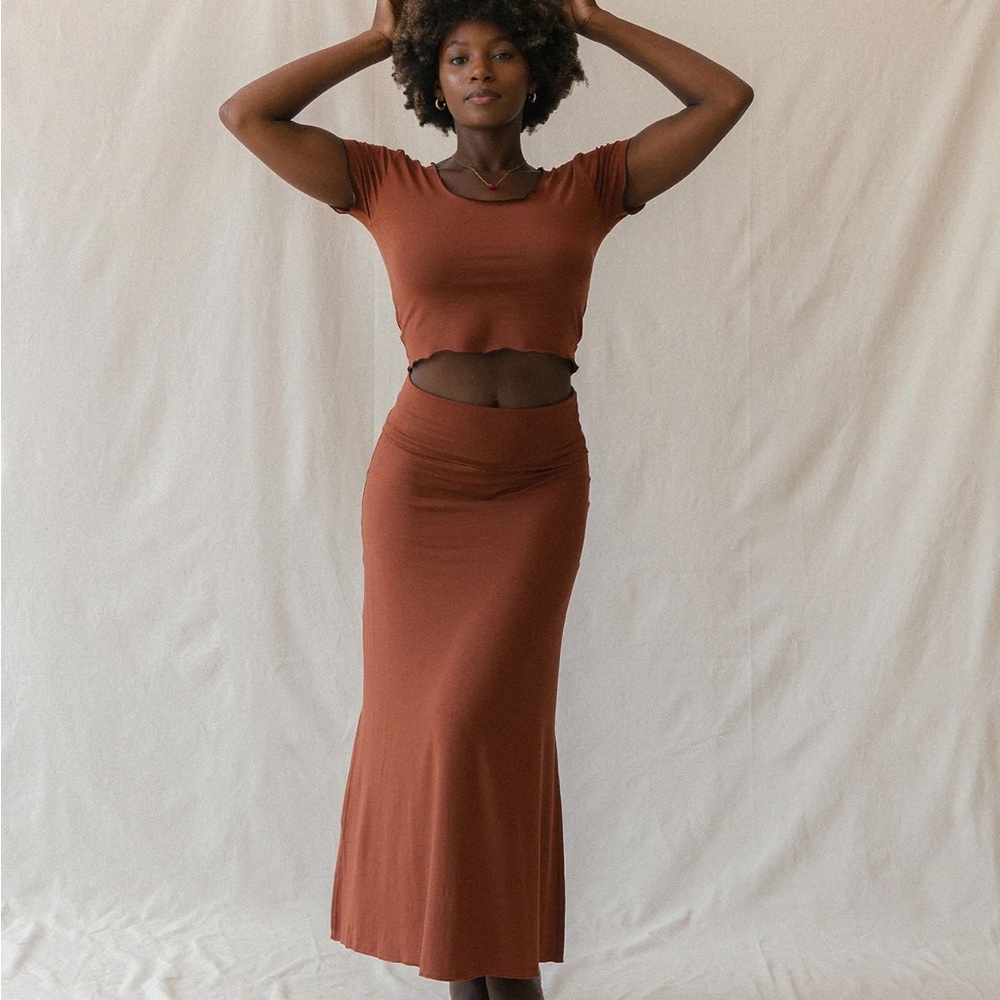 Orange Red Maxi Pencil Skirt for Casual Resort Wear